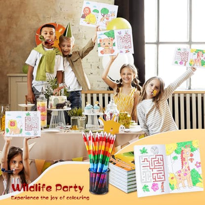 BenLouis 24 Jungle Safari Mini Coloring Books with 24 Crayons for Kids Bulk - style: Safari Animals