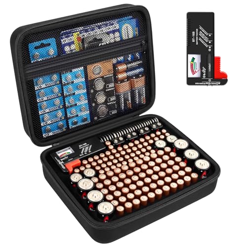 Comecase Battery Organizer Storage Box with Tester, Holds 164+ Batteries - size: Large 164+ Batteries