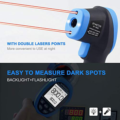 BTMETER BT-985B Laser Temp Gun Pyrometer, -58~2480℉(-50~1360℃) High Temperature Meter, 16:1 Distance Spot Ratio Industrial Infrared Thermometer Tester for Furnace, Smelting (NOT for Human Temp) - color: BT-985B(-58 ℉ to 2480 ℉)