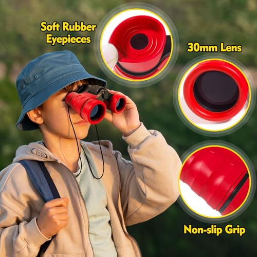 Binoculars for Kids, Kids Binoculars for 3-12 Boys Girls, Outdoor Toys - color: Red