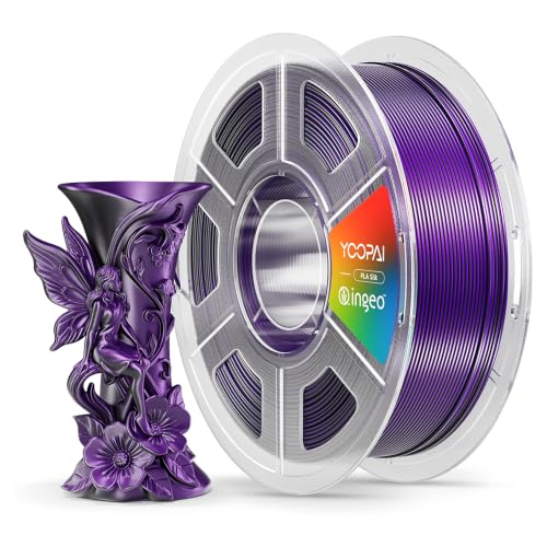 YOOPAI Dual Color Silk PLA Filament 1.75mm, Two-Tone Coextrusion PLA 3D Printer Filament, Shiny Color Change Finish, Enhanced Formula for Stable Printing, 1kg Spool, Black Purple - color: B-silkpla-1kg-dual-blackpurple