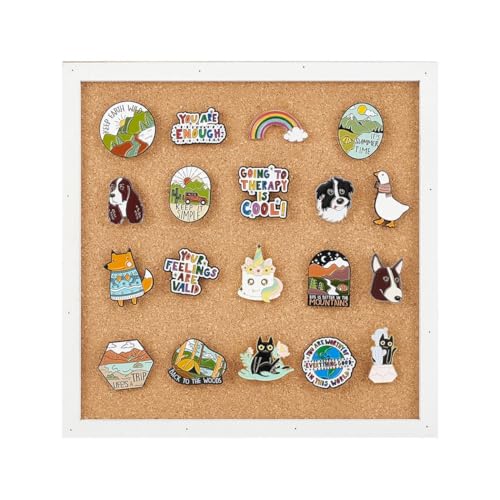 BENECREAT Pin Board Square Cork Board with White Frame, 0.8inch Thick Wall Mounted Cork Board for Brooch Pin Storage, Office Home Festival Wedding Decor, 7.8x7.8inch - style: White Square