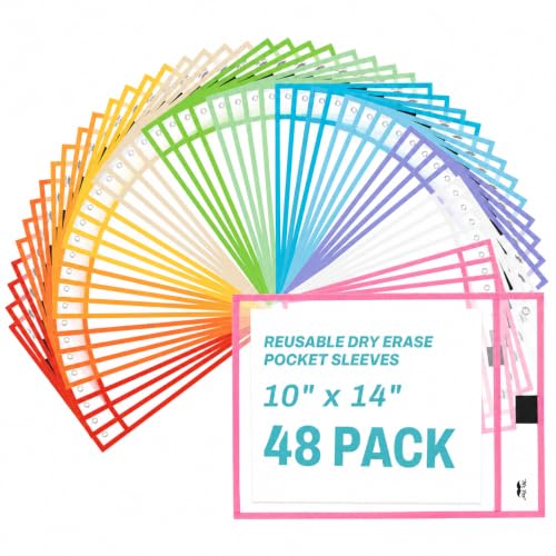 Mr. Pen- Reusable Dry Erase Pocket Sleeves Bulk, 10" x 14", 48 Pack - color: Bright & Pastel Colors, size: 48 Pack