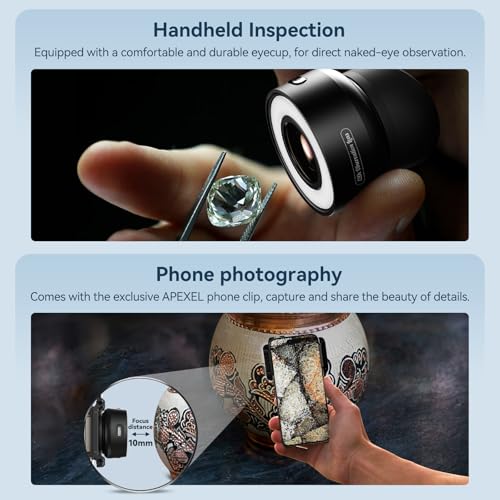 APEXEL 120X Phone Microscope Lens, Jewelers Loupe Magnifier with Eyecup/Illuminated LED Light/Universal Clip, Compatible with iPhone/Android Gems, Jewelry, Coins, Portable Mini Pocket Microscope