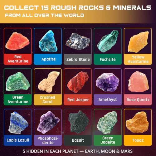PIBEX Solar System Gemstone Dig Kit, 15 Rocks & Minerals with Planet Mat - size: 3 Planets (15 Stones)