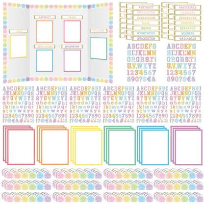 Colarr 98 Pcs Boho Pastel Science Fair Board Supplies 60 Trim Scalloped Poster Boards 24 Presentation Subtitles 6 Self Adhesive Project Titles 8 Letter Sticker for Classroom Display - style: Boho