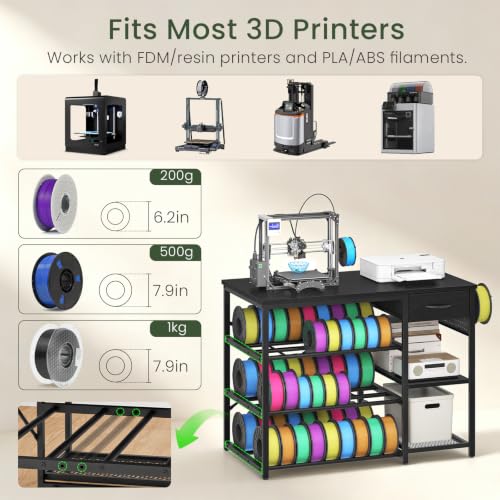 CHOEZON 4-Tier 3D Printer Stand with Filament Storage Drawer - color: Black