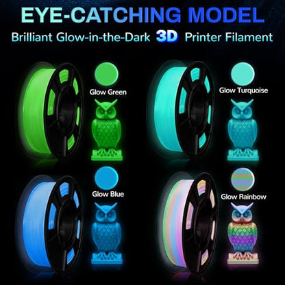 Glow in The Dark PLA+3D Printer Filament, PLA+Filament 1.75 mm, Stronger Lighting Effect, Glow Filament Multicolor for Most 3D Printers, 4 Spools 250g Each - Green, Blue, Blue-Green, Rainbow - color: Green/Blue/Blue Green/Rainbow