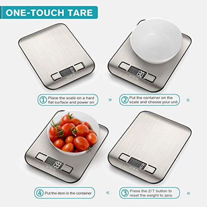 Ultrean Food Scale, Digital Kitchen Scale with LCD Display, Weight Grams and Ounces for Baking Cooking and Meal Prep, 6 Units with Tare Function, 304 Stainless Steel, 11lb (Batteries Included) - size: Medium