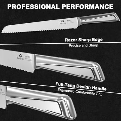 imarku Serrated Bread Knife with Japanese High Carbon Stainless Steel - color: Classic Silver