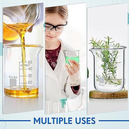 Tanlade 20 Pcs 50 ml Glass Beakers with Spout, Borosilicate Lab Beaker - size: 50 ml