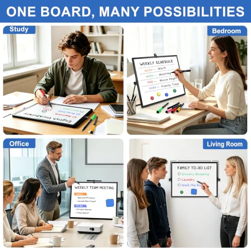 Dry Erase White Board with Stand, 16"x12" Double-Sided Magnetic Whiteboard - color: Black
