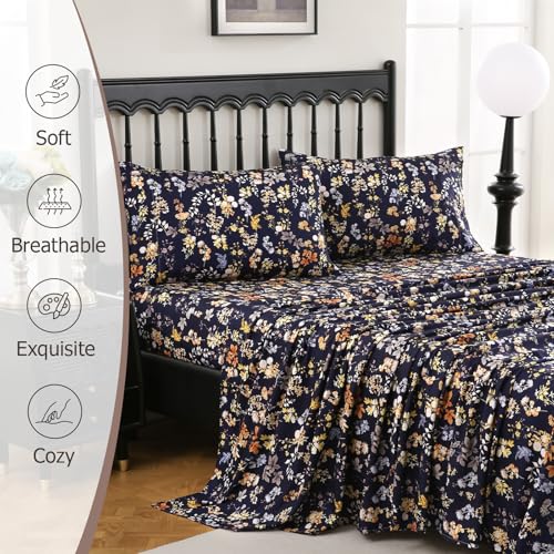 CozySmile 4 Pieces King Sheet Set Floral, Boho Sheets Soft Microfiber Deep Pocket, Floral Sheets (King, Tranquil Night Bloom) - color: A-tranquil Night Bloom, size: King