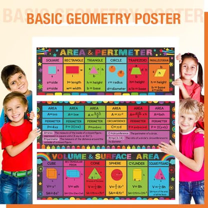 Pasimy 3 Pack Math Posters Mathematics Educational Banners Decor Math Bulletin Board Charts Mathematics Posters Wall Decor for Elementary Middle School Classroom Decorations(Geometry) - style: Geometry