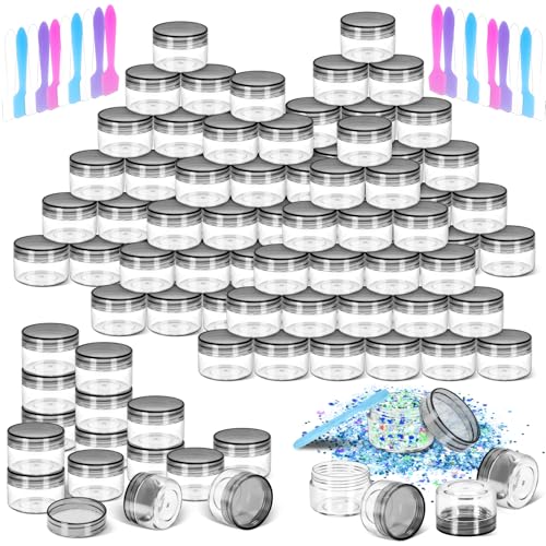 40 PCS 15g Empty Plastic Containers with Black Lids,Small Makeup Sample Containers,0.5oz Small Sample Pot Jars Round Travel Cosmetic Jars with Spatulas for Liquid Powder Cream Lotion - color: Black, size: 15g