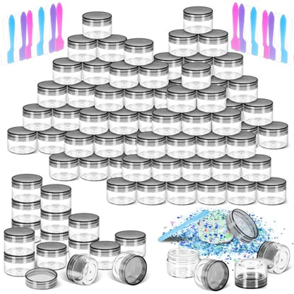 40 PCS 15g Empty Plastic Containers with Black Lids,Small Makeup Sample Containers,0.5oz Small Sample Pot Jars Round Travel Cosmetic Jars with Spatulas for Liquid Powder Cream Lotion - color: Black, size: 15g