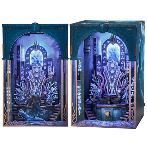 MiniCity Book Nook Kit, DIY Underwater Mythic Ruin Miniature with Led Light, Craft Model with Free Stand, 80+Pcs Easy Assembly for Adults Teens, Fantasy Bookshelf Decor & Gift (Throne of Aqua) - color: Throne of Aqua