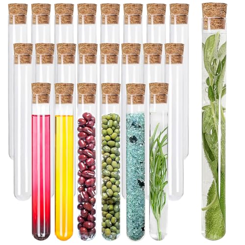 22 Pcs 13ml Glass Test Tubes, 15x150mm Clear Test Tubes with Cork Stoppers Transparent Empty Bottles with Lids, Storage Test Tubes for DIY Craft Liquids Powder Spices Candy Beads Decoration