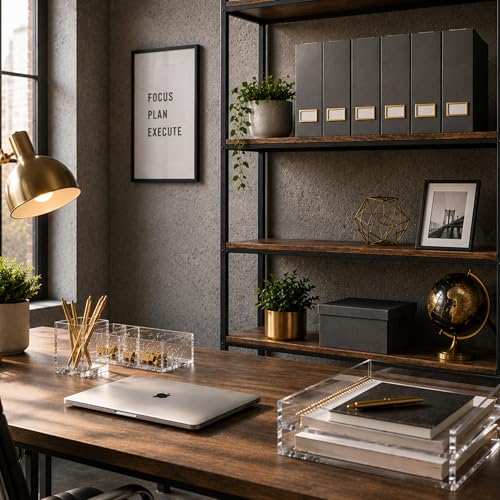 BLU MONACO | Set of 6 Foldable Grey Magazine File Holders with Gold Label Holders | Vertical File Organizer Boxes for Desk, Bookshelf & Home Office Storage - color: Grey