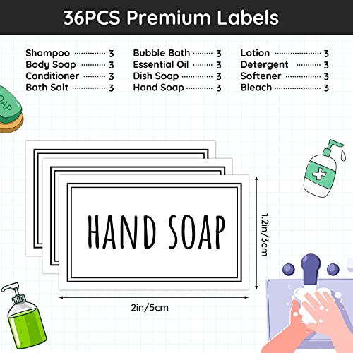 Segbeauty Waterproof Labels for Bottles, 36PCS Laundry Labels Bathroom Labels for Organizing, Self-Adhesive Removable Cleaning Label Soap Stickers for Bathroom Kitchen Laundry House Organization - style: S+D-White
