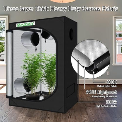 zazzy 4x2 Grow Tent, 48"x24"x60" 600D Mylar Reflective Growing Tents - size: 48"x24"x60"