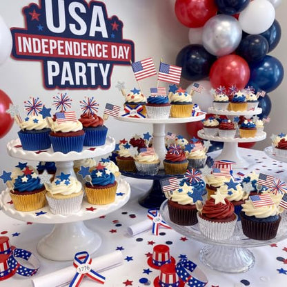 Glenmal 48 Sets 4ml American Flag Patriotic Cupcakes Pipettes, Plastic Pipettes Dropper for Cupcakes with American Flag Disposable Mini Flavor Liquor Infuser Squeeze Dropper for Cupcake Ice Cream - style: Patriotic