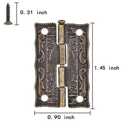 40Pcs Antique Bronze Engraved Hinges Repair Hardware for Wooden Jewelry Boxes