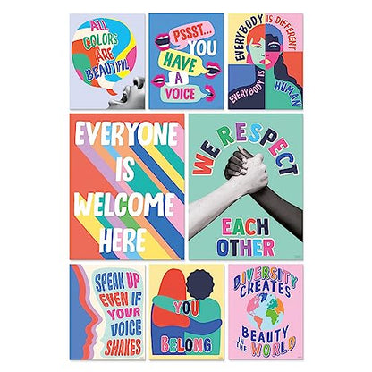 Sweetzer&Orange Set of 8 Diversity Posters for Learning Space - Inclusion Prints & Decorations - School Counselor Office Design - Everyone is Welcome Here Sign - High School Learning Decor - Safe Space Sign