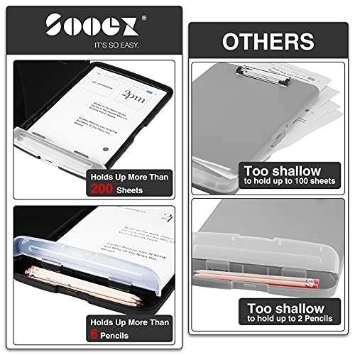 Sooez Clipboards with Storage, High Capacity Clip Boards 8.5x11 with Storage, Heavy Duty Nursing Clipboard Folder, Plastic Clipboard with Pen Holder for Women Teachers Work, School & Office Supplies - color: Black (Graphite Matte)
