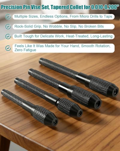 Precision Pin Vise Set with Knurled Handles, for .010-.200" Small Bits Taps