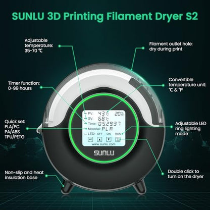 SUNLU S2 Filament Dryer, Black - color: Black