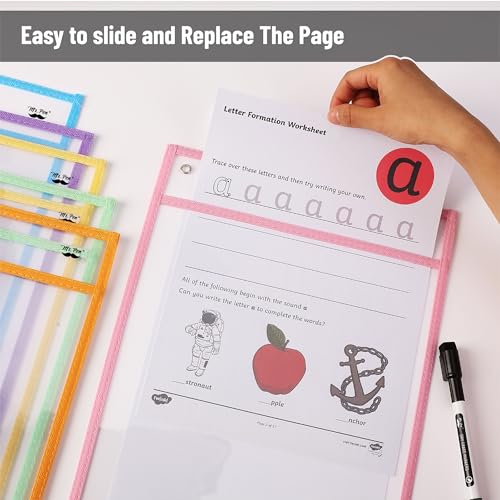 Mr. Pen- Reusable Dry Erase Pocket Sleeves Bulk, 10" x 14", 48 Pack - color: Bright & Pastel Colors, size: 48 Pack