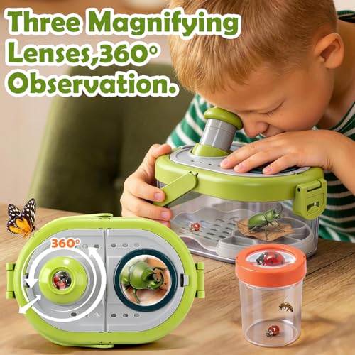 Bug Catcher Kit for Kids with Light and Insect Habitat - Outdoor Exploration Toys for Boys Girls Ages 6+, STEM Educational Toys Set Includes Net, Tweezers, Magnifying Glass Cup, Screwdriver - color: Green