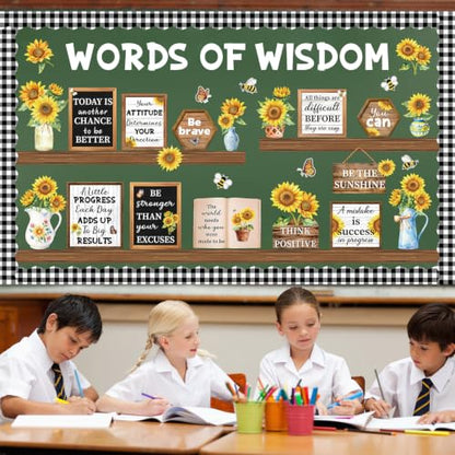 Wiooffen Sunflower Bulletin Board Set Words of Wisdom Classroom Decorations Inspirational Positive Flower Cutouts for Back to School Teacher Classroom Office Home Wall Door Decor Supplies - style: Sunflower