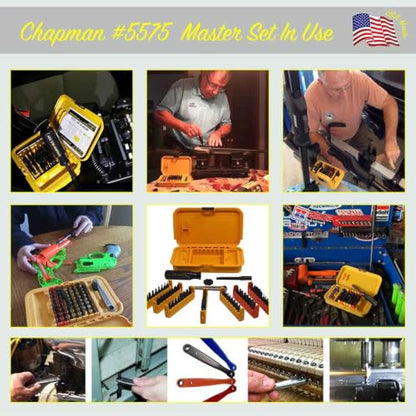 Chapman MFG 5575 Master Screwdriver Set - Includes Phillips, Metric, Slotted, SAE & Metric Hex Bits, Star Bits (for Torx Screws) - Complete Set Offers 51 USA Made Insert Bits & 300+ Combinations - size: 64 Piece - Yellow
