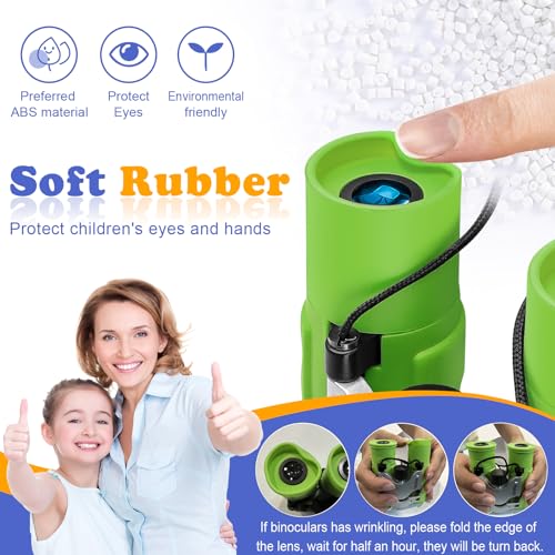 Real Binoculars for Kids Gifts for 3-12 Years Boys Girls 8x21 High-Resolution Optics Compact Toy Binocular for Bird Watching,Travel, Camping - color: Light Green