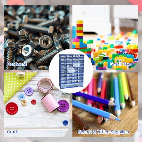 33 Drawer Plastic Small Parts Organizer, Storage Bin with Drawers for Hardware, Parts, Crafts, Beads, 11.8 x 16.1 x 5.2 Inches (Blue) - color: Blue