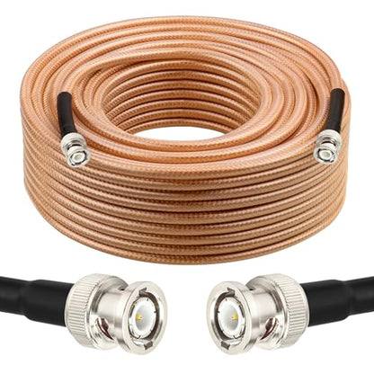 RG8X BNC Extension Cable, Low Loss BNC Male to BNC Male Coaxial Cable, 50 Ohm Flexible Coax Jumper with Dual-Layer Strain Relief for CCTV Security Camera, RF Antennas, Oscilloscope 100FT - size: 100FT