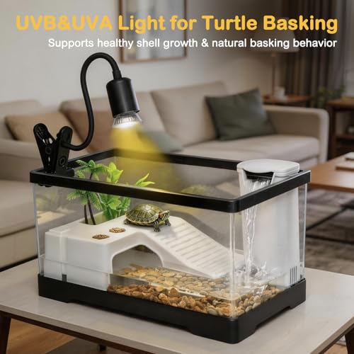 Turtle Tank Starter Kit,7.7 Gal 19.7 x 9.5 x 9.5 in for Baby Turtle - color: White, size: Large(19.7*9.5*9.5inch)