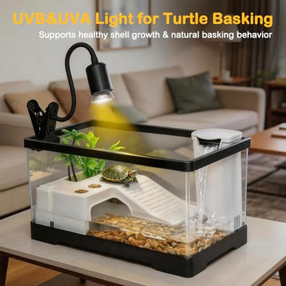 Turtle Tank Starter Kit,7.7 Gal 19.7 x 9.5 x 9.5 in for Baby Turtle - color: White, size: Large(19.7*9.5*9.5inch)