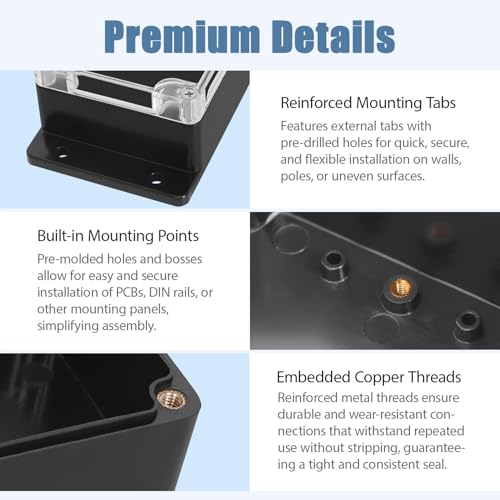 Project Box IP65 Waterproof ABS Plastic Electrical Junction Box with Clear Cover Enclosure with Fixed Ear, Black 6.1"x 6.1"x 3.4"(160x160x90mm)(Pack of 1) - color: 1 pack, size: 6.1"x 6.1"x 3.4"