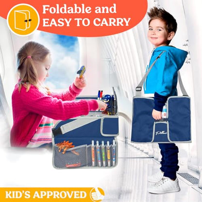 PILLANI Kids Travel Tray for Car - Toddler Travel Essential with iPad Holder & Dry Erase Board - Road Trip Essentials - Carseat Table - Toddler Lap Desk Organizer for Airplane - Kids Travel Essentials - color: Blue