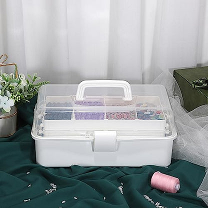 BTSKY 3-Layer Plastic Dividing Storage Box Craft Organizer and Storage - color: Beige White