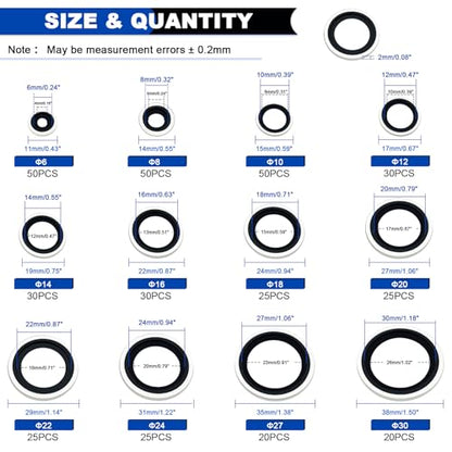 380 PCS Metric Bonded Sealing Washers -12 Sizes Crush Washers Kit - color: 380PCS Black Seal Washers