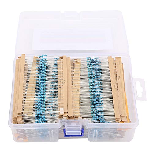 2600 Pieces 130 Values 1% Metal Film Resistors Assortment Kit for DIY Projects, 1 Ohm - 3M Ohm 1/4W Leaded Resistors with Storage Box