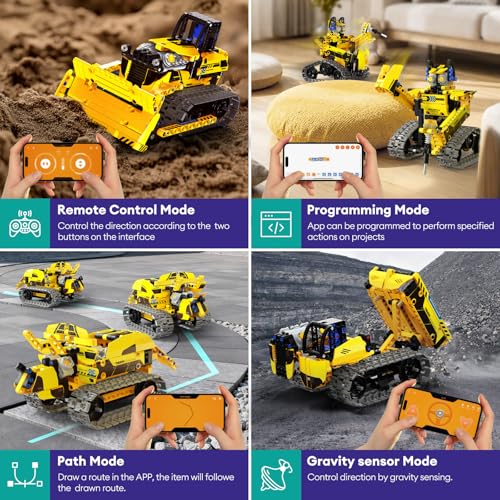 LECPOP 5-in-1 Bulldozer Robot Toy Building Sets STEM Gift for Boys Age 8-12
