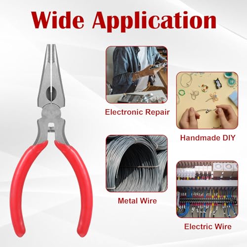 10 Pcs Mini Needle Nose Pliers, 4.7" Spring Loaded Thin Needle Nose Plier Small Plier with Wire Cutters for DIY Crafts Jewelry Making Tiny Project (Red)