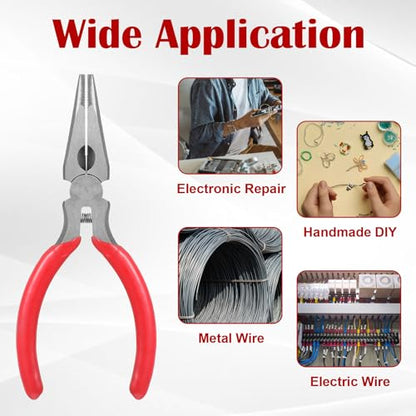 10 Pcs Mini Needle Nose Pliers, 4.7" Spring Loaded Thin Needle Nose Plier Small Plier with Wire Cutters for DIY Crafts Jewelry Making Tiny Project (Red)