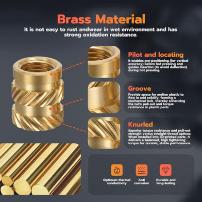 Threaded Inserts with M2-M8 Heat Set Insert Tools,Brass Metric Knurled Nuts for 3D Printing Components and Plastic Parts (M2.5x4x4-100Pcs) - size: M2.5xL4xD4-100Pcs