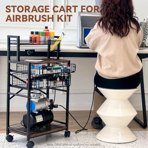 OPHIR 5 Tier Metal Airbrush Storage Cart for Air Compressor,Paint Supplies
